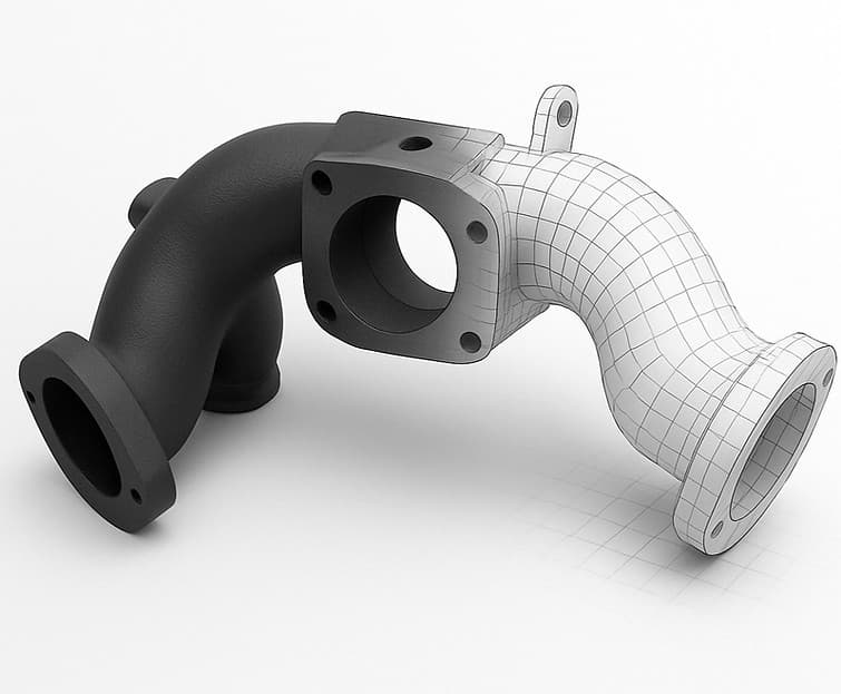 Parametric CAD wireframe of an engineered bracket on screen — TAKT 3D engineering and design consultation in San Diego
